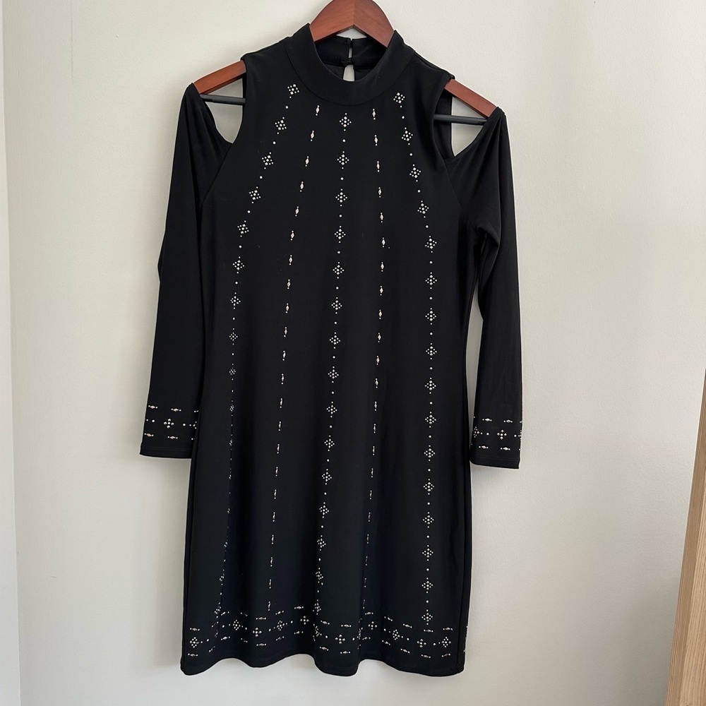 Beaded Black Cold Shoulder Dress, White House Black Market